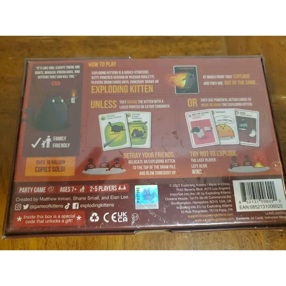 EXPLODING KITTENS Card Game 7+ New NIB 2022 2-5 Players
